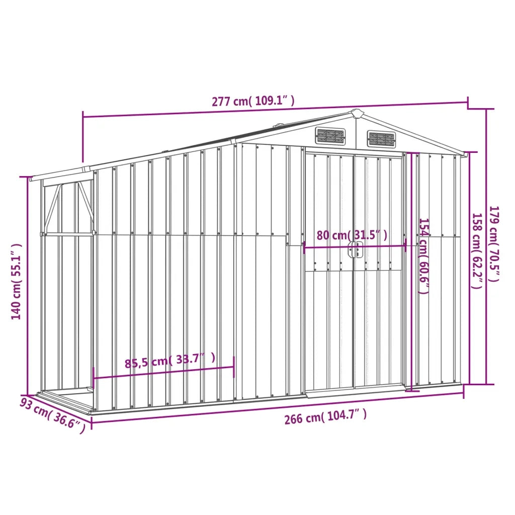 Capanno da Giardino Verde 277x93x179 cm in Acciaio Zincato CFW9595884