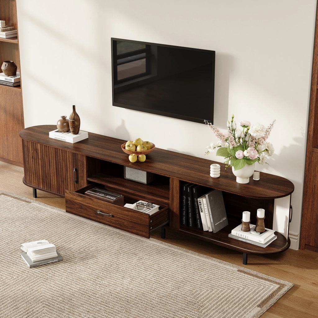 Mobile TV con ante scorrevoli e cassetto in MDF noce
