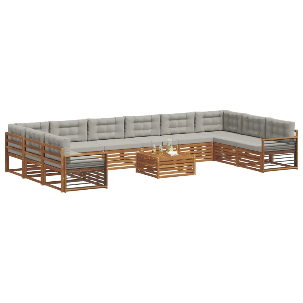 Set divani con cuscino 11 pcs Grigio Naturale e Chiaro
