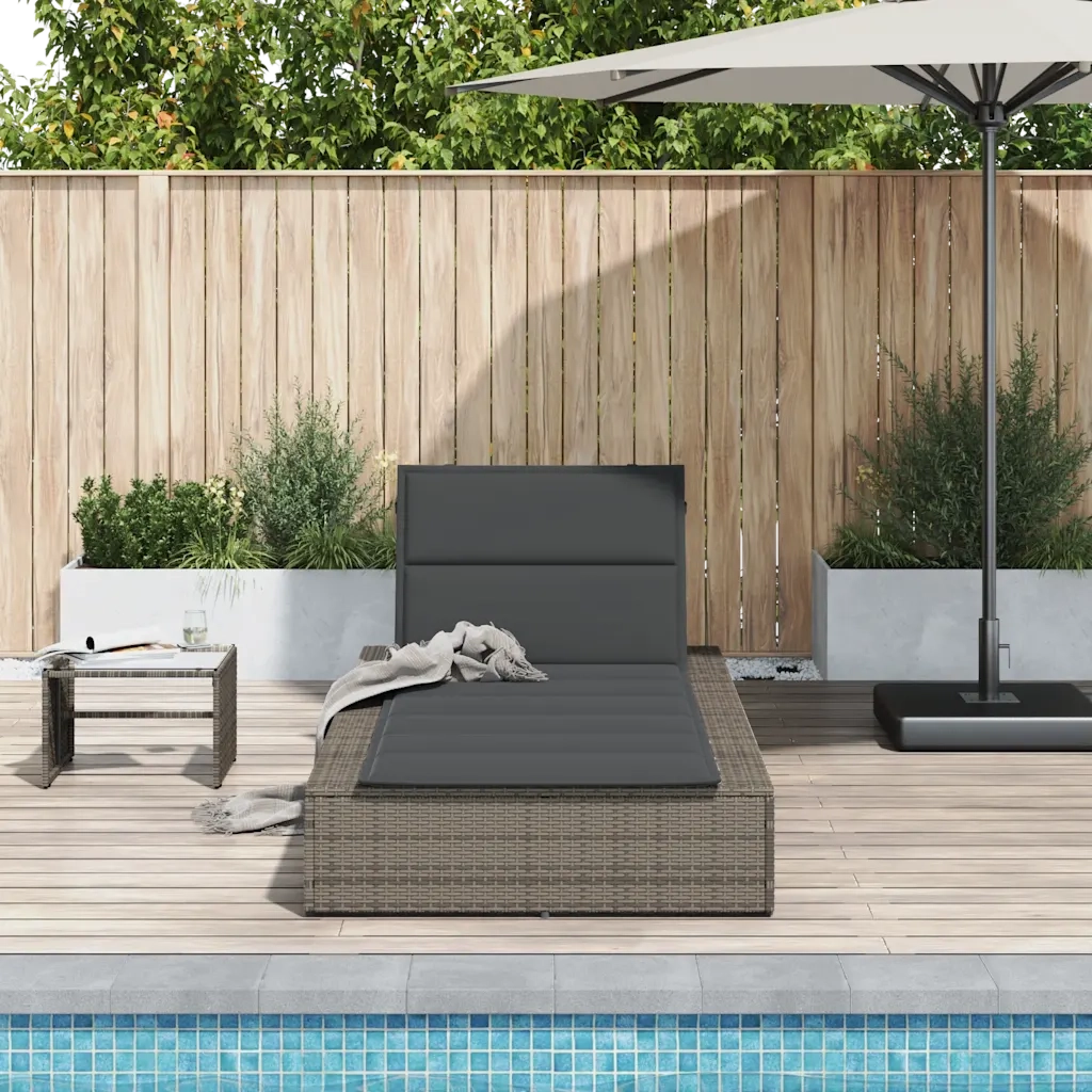 vidaXL Lettino Prendisole con Cuscino Galleggiante Grigio Polyrattan