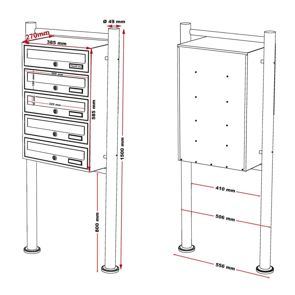 Blocco di 5 cassette postali 5 scomparti supporto per posta acciaio zincato antracite 16_0000038