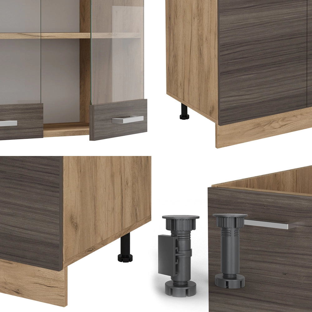 Vicco Cucina componibile Grigio nobile/rovere dorato 300 cm con armadio alto, PL Antracite