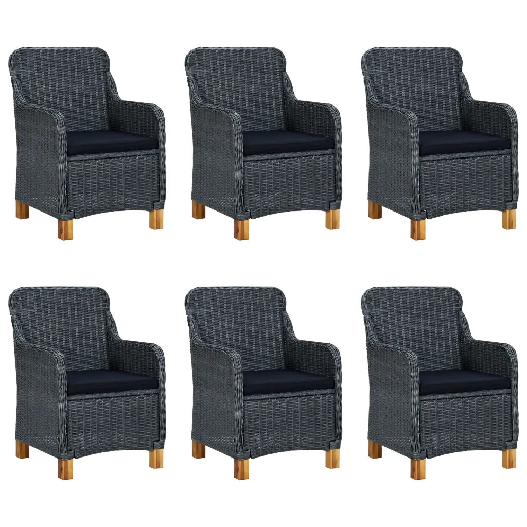 Set Pranzo da Giardino 7 pz con Cuscini Polyrattan Grigio Scuro 3060163