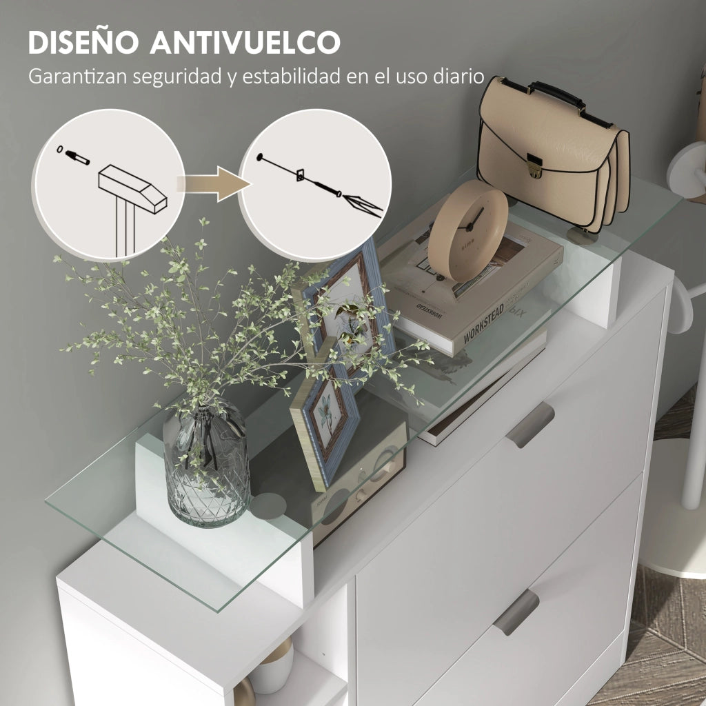 Mobile per scarpe con cassetti e ripiani ¨C zephmum ¨C bianco 89x25x92 cm