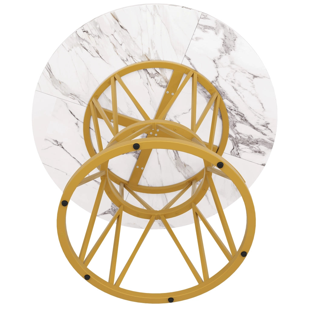 Tavolo da pranzo per 4 persone con piedi regolabili e piano rotondo in MDF effetto marmo oro 100 × 100 × 76 cm