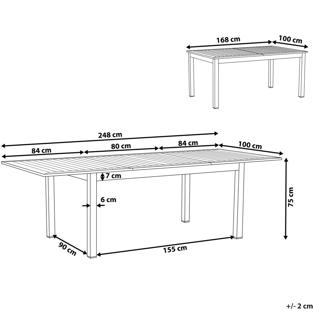 Tavolo da giardino Alluminio grigio 75 x 168 / 248 x 100 cm Piano allungabile Tavolo da pranzo per esterni