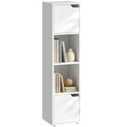 Libreria Moderna con 2 Armadietti e Ante a 4 Ripiani, 30x29x119 cm, Bianco