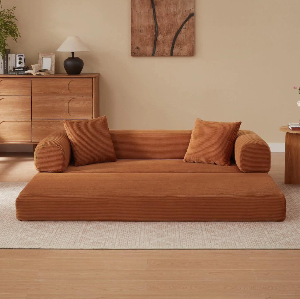 Divano letto modulare in velluto terracotta
