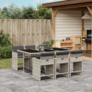 Set da Pranzo da Giardino 7 pz Cuscini Polyrattan Grigio Chiaro