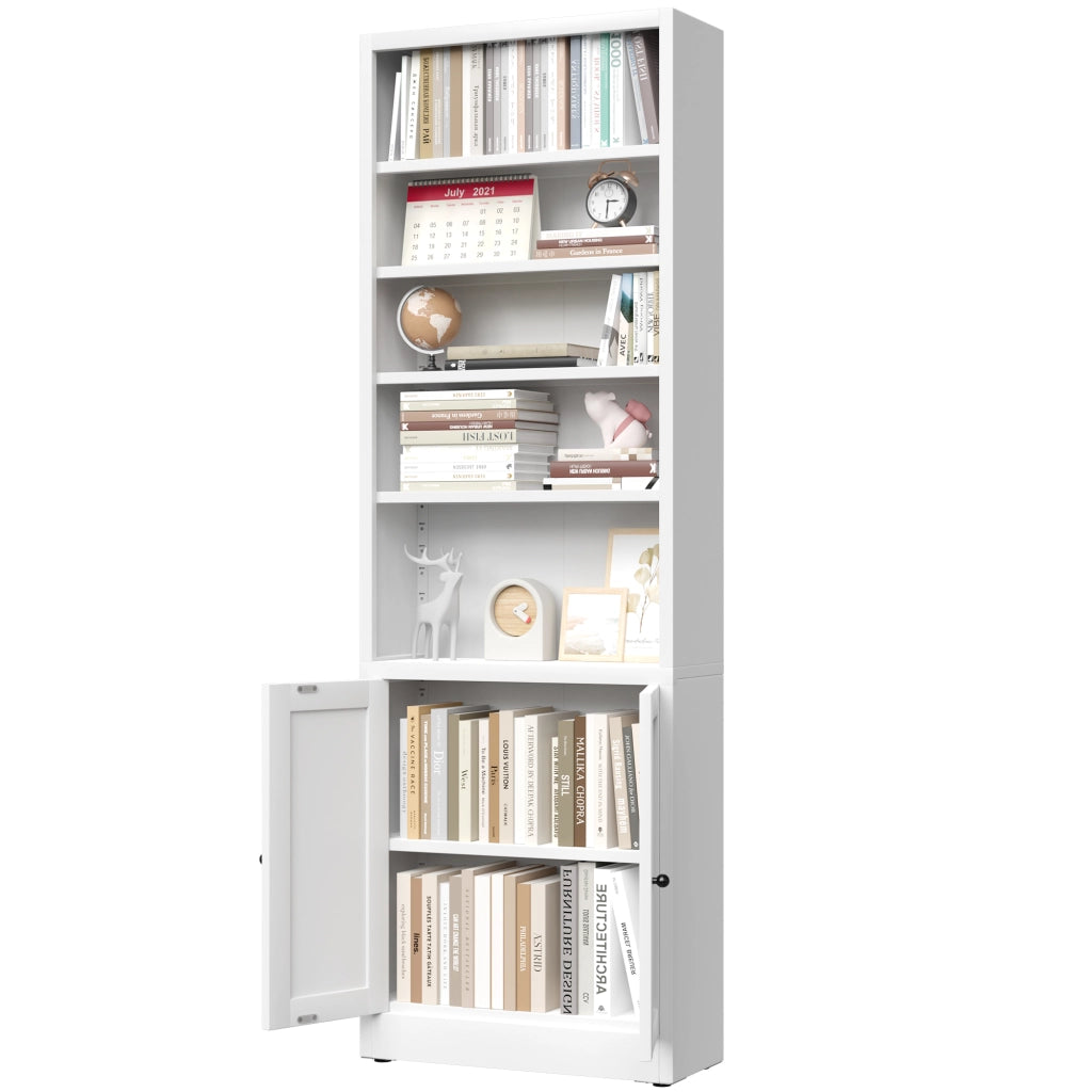 Libreria industriale in acciaio con 5 ripiani regolabili e anta, per soggiorno e ufficio, bianca, 60 × 23,4 × 180,3 cm