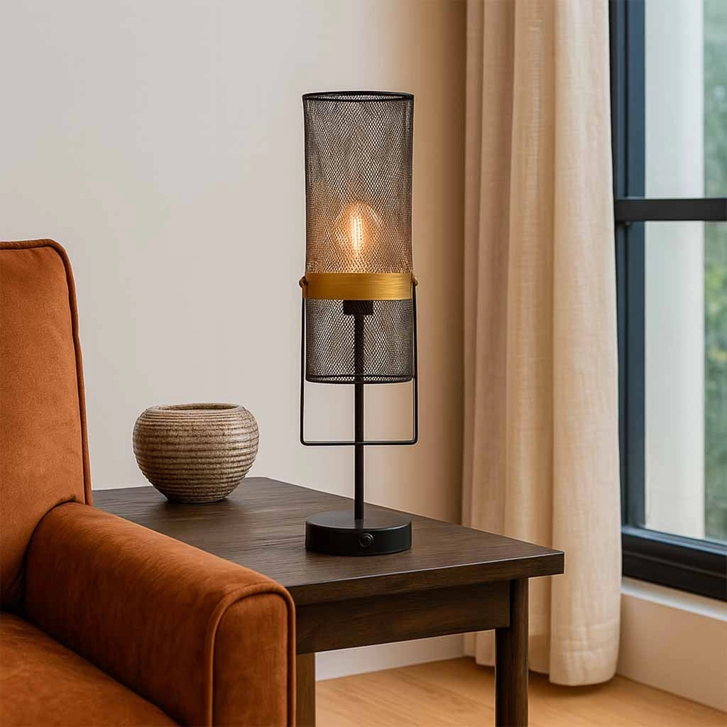 Lampada da tavolo in metallo nero con 1 faretto 12,5x12,5x51h cm