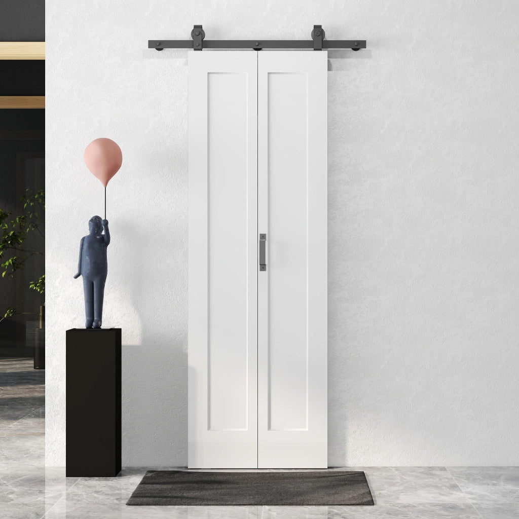 Porta Scorrevole a Libro Pieghevole a Portafoglio 70x210 cm con Superficie Verniciabile in MDF e Acciaio Bianco