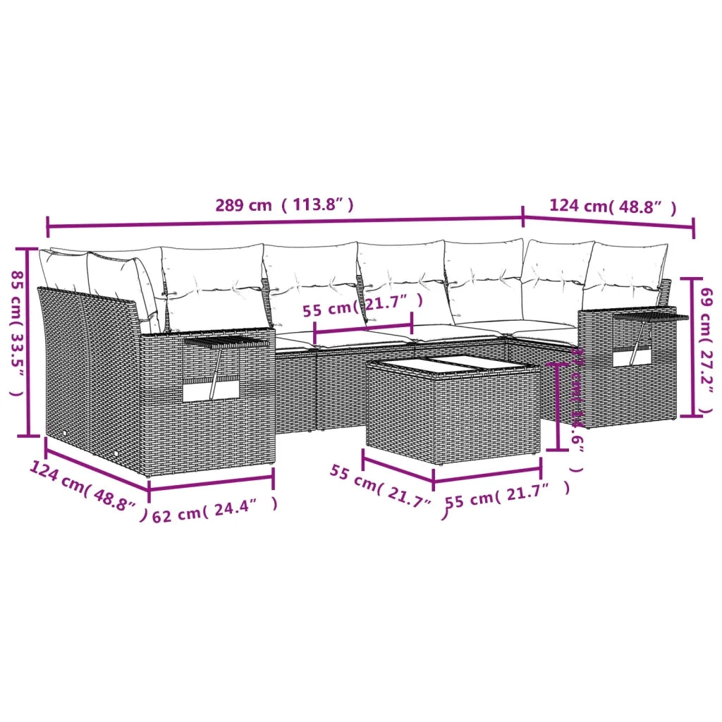 Set Divani da Giardino con Cuscini 8 pz Nero in Polyrattan 3219935