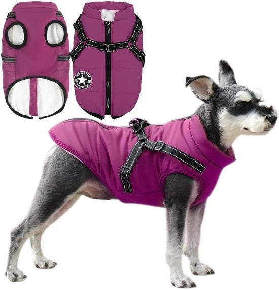 Giubbotto Impermeabile per Piccoli Cani con Cinturino e Strisce Riflettenti colore Viola 5XL impermeabile e lavabile in lavatrice D-ring.