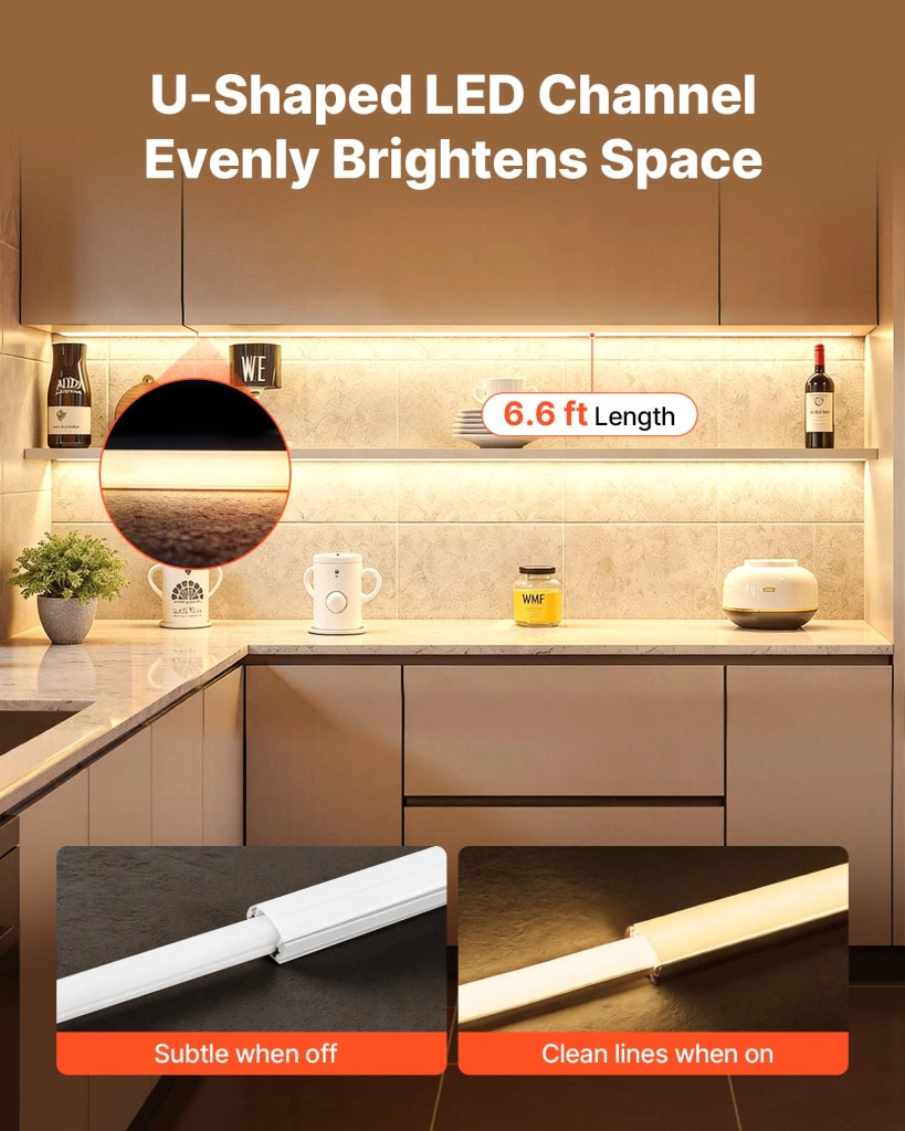 Set 10 Profili in Alluminio a Forma di U per Strisce LED 2 m, Canali per Illuminazione Sottopensile e Cucina Fai da Te