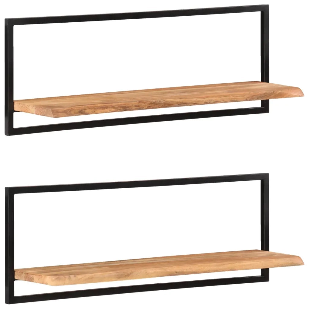 2 pz Mensole Parete | Mensola sospesa 100x24x35 cm Legno Massello Acacia e Acciaio