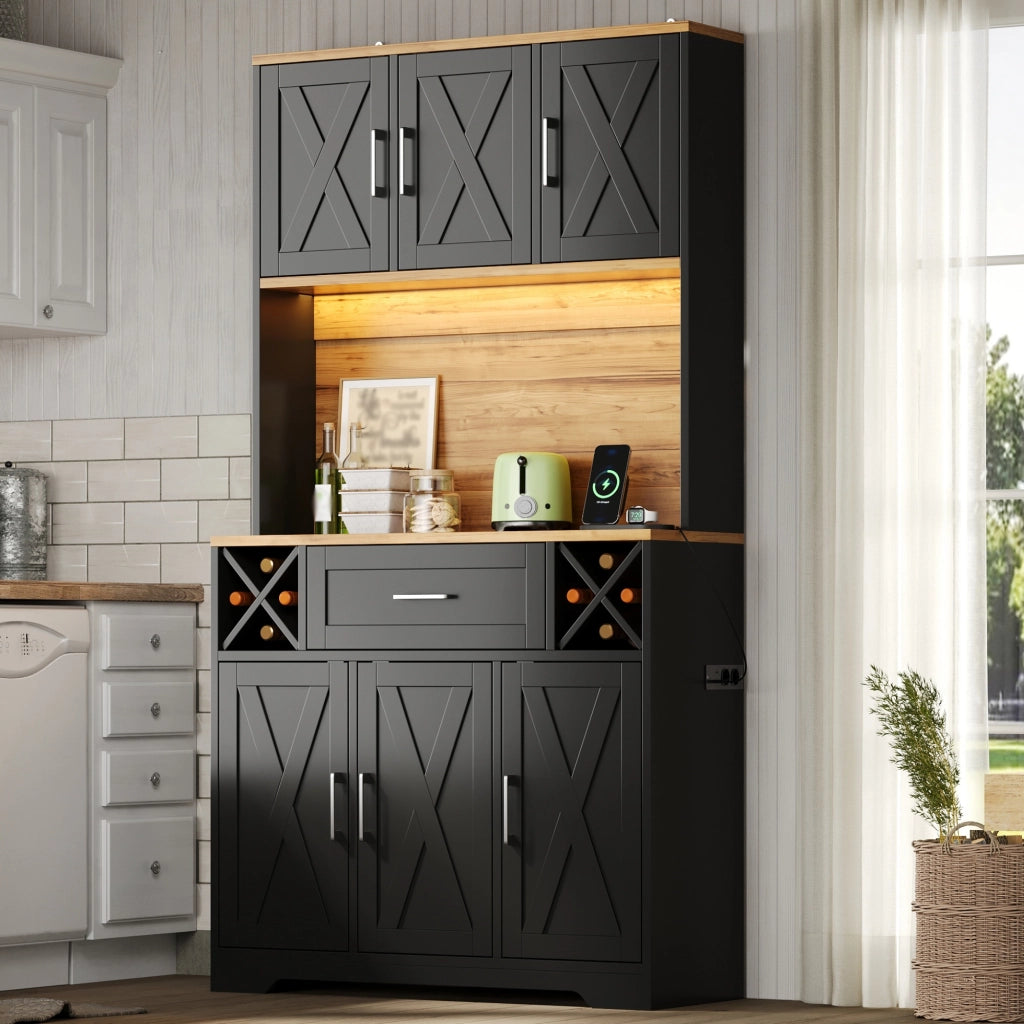Mobile cucina alto multifunzione con LED RGB, prese integrate, portabottiglie e struttura in MDF, 105 x 40 x 180 cm