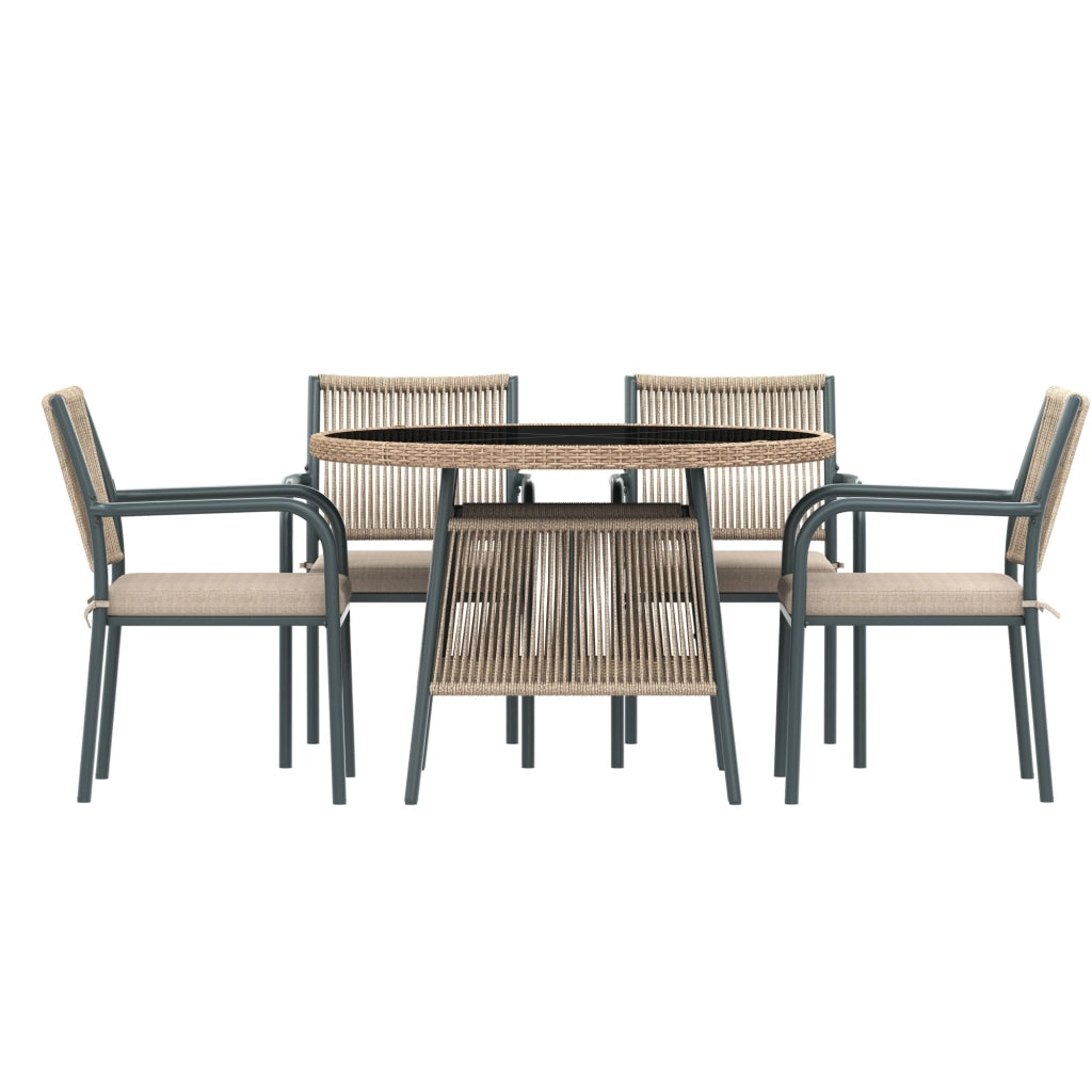 Set da Giardino Rattan con Tavolo Rotondo in Vetro e 4 Sedie con Braccioli ¨C MINIMAL ¨C Antracite