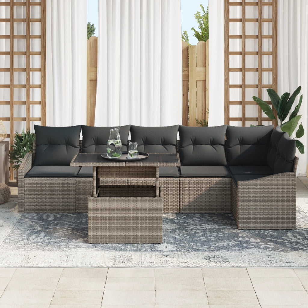 Set Divano Giardino 7 Pezzi con Cuscini Grigio Rattan Polietilene