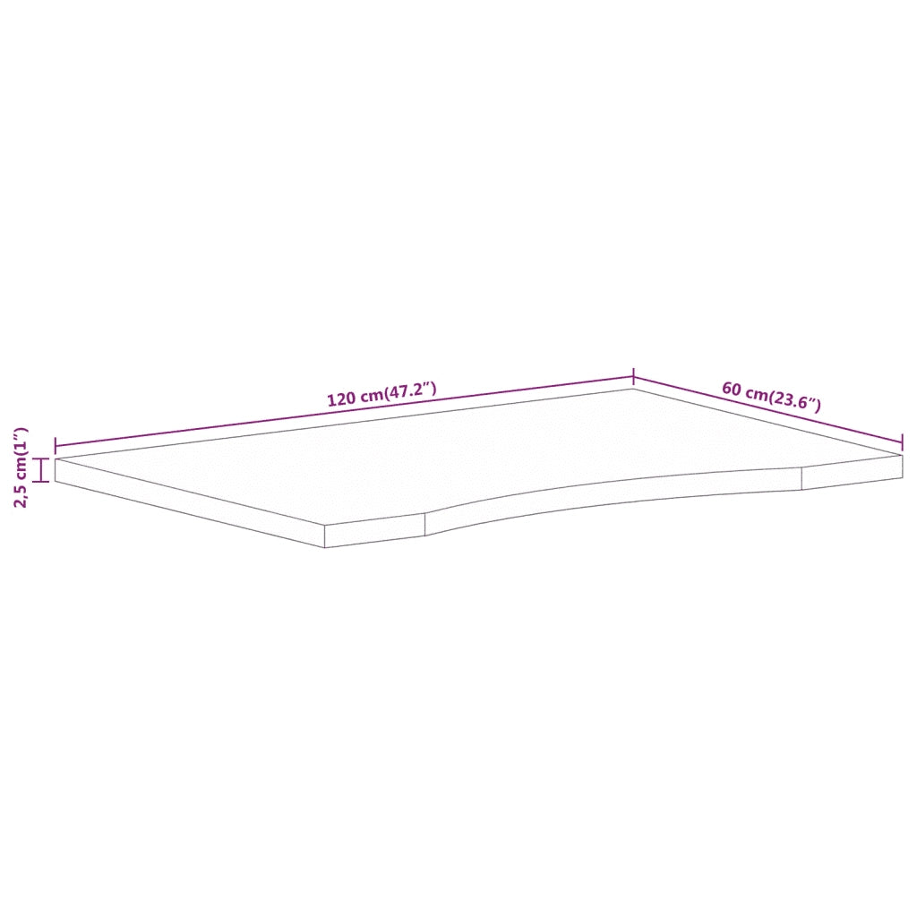 Piano Scrivania con Curva 120x60x2,5cm Massello Grezzo di Mango