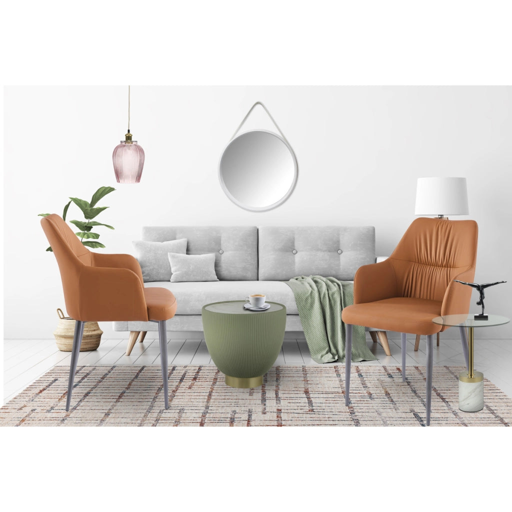 Set 2 Sedie con Braccioli Merit in Ecopelle Color Cammello
