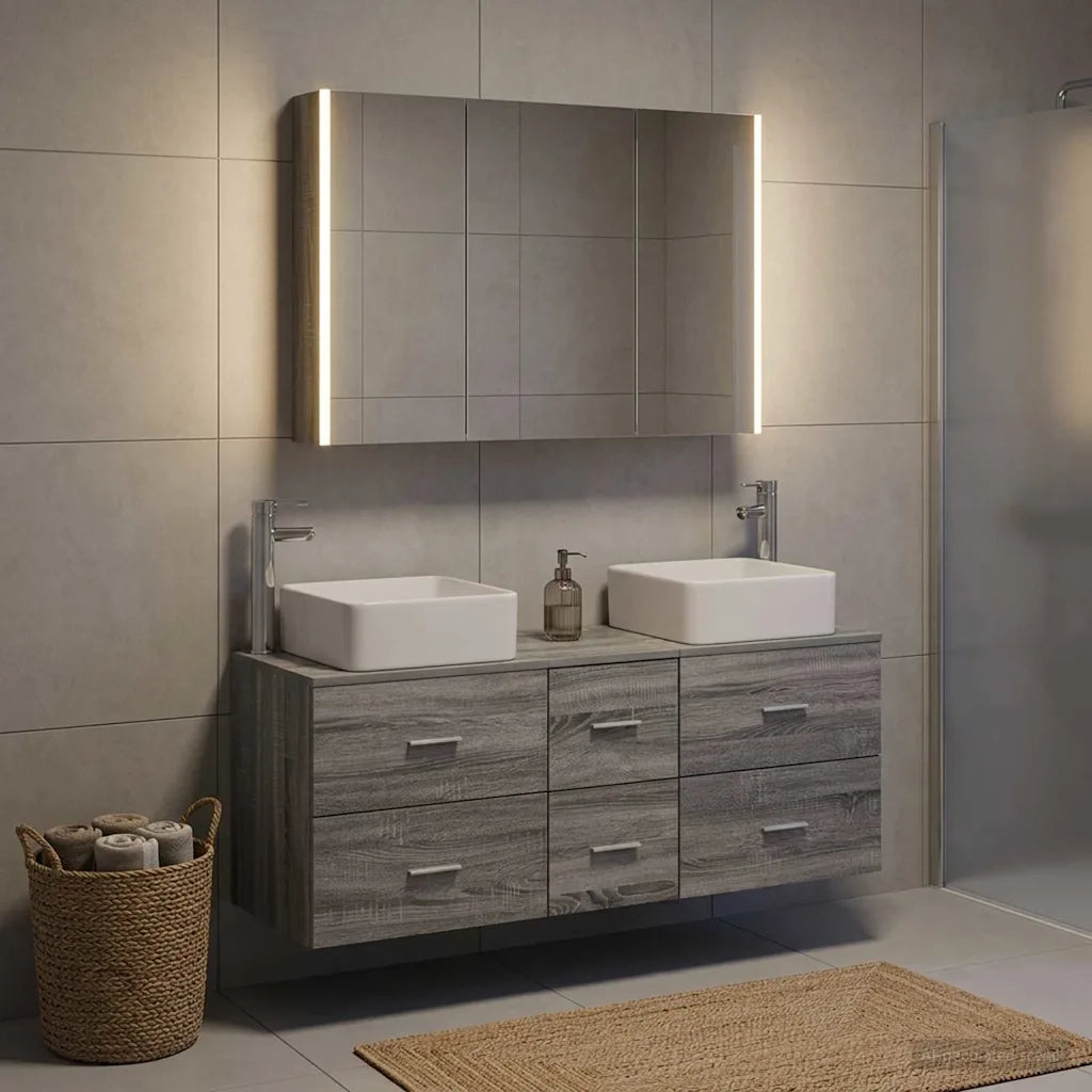 Set di mobili per il bagno 4 pcs Sonoma grigio 3406788
