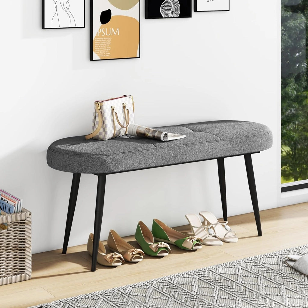 Panca Scarpiera da 113 cm, Panca da Ingresso con Cuscino Imbottito in Spugna e Gambe Metalliche Solide, Panca Fondo Letto per Soggiorno Camera da Letto, Carico 300 kg (Grigio)