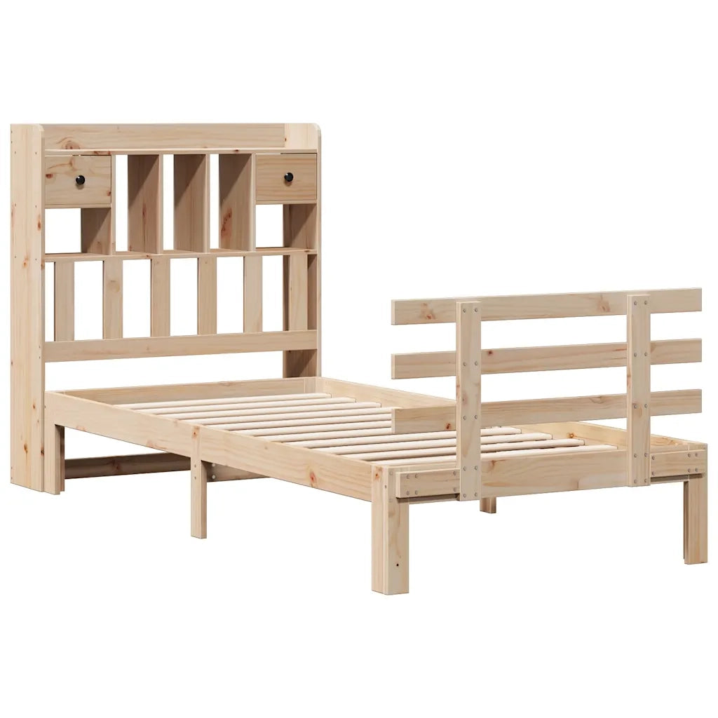 Letto Libreria senza Materasso-Struttura Letto con contenitore 90x190 cm Legno Massello Pino 801604