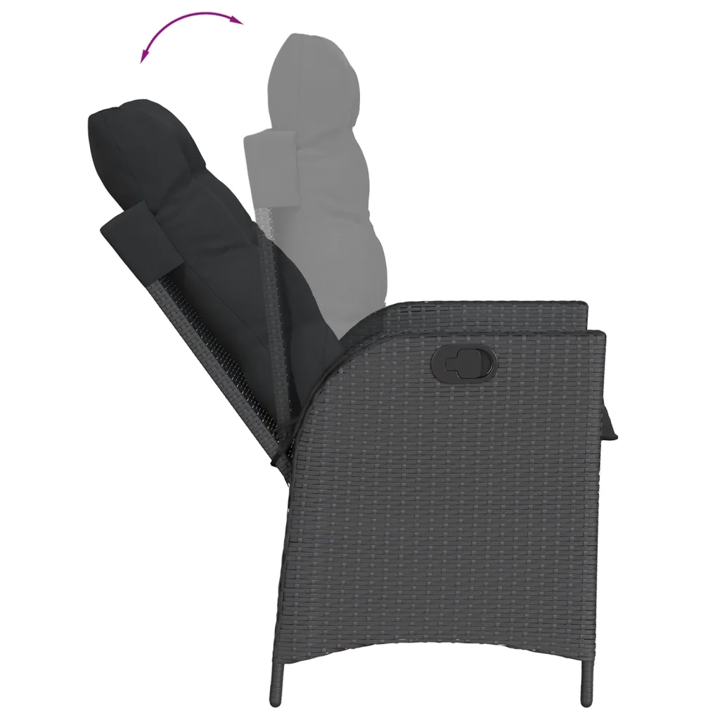 Set da Bistrò 3 pz con Cuscini Nero in Polyrattan