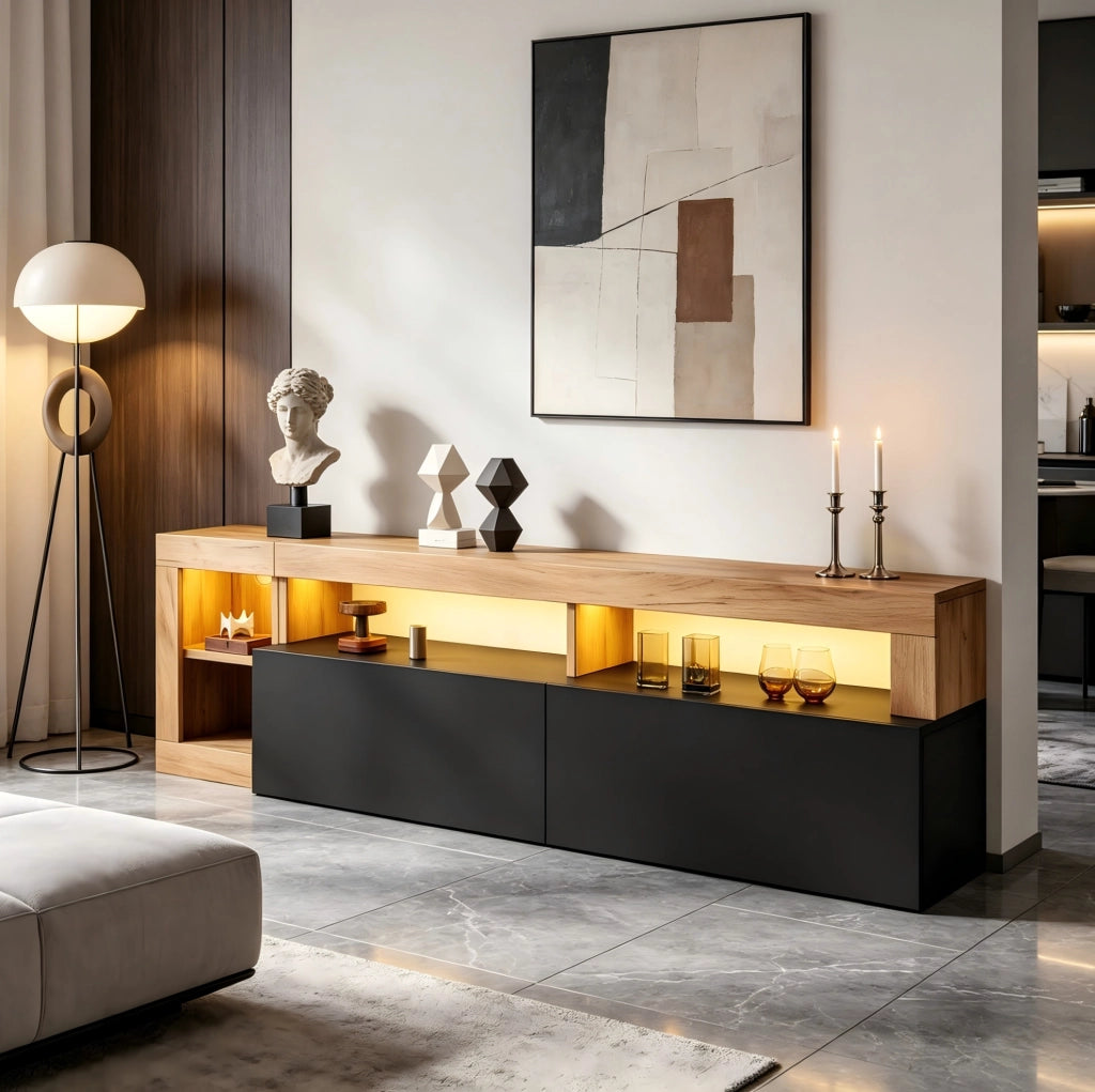 Mobile TV moderno con illuminazione a LED e vani contenitivi