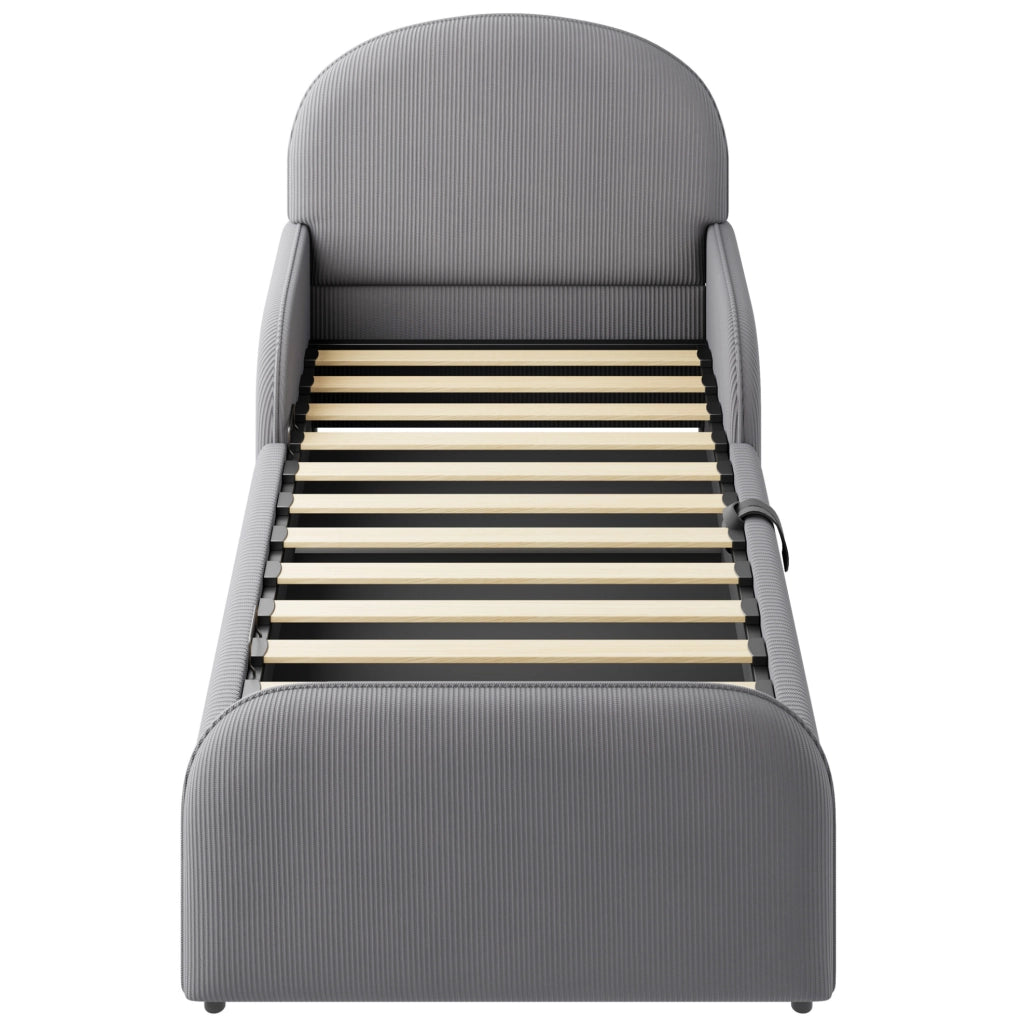 Letto imbottito per bambini 90x200 cm con contenitore idraulico e sponde laterali grigio