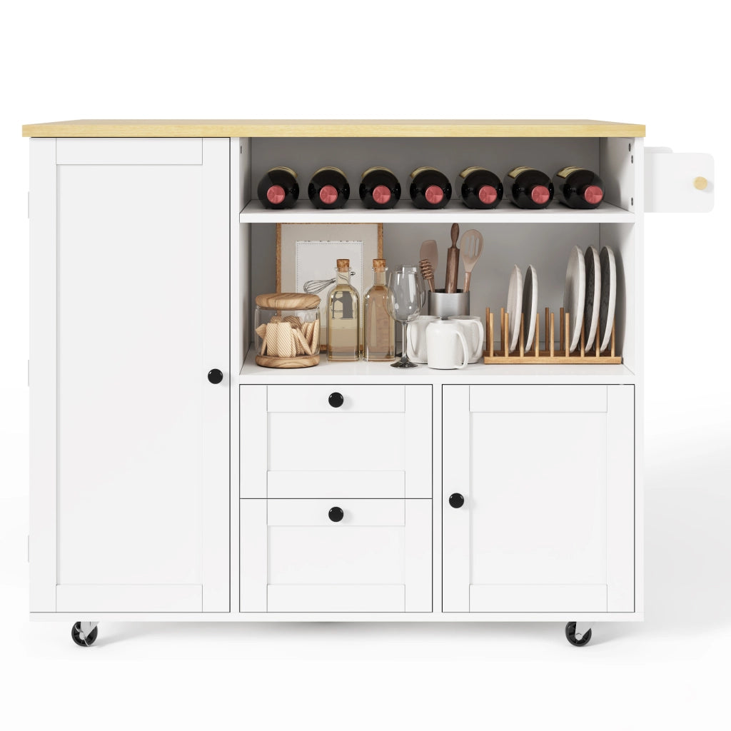 Credenza da cucina con 2 cassetti; portabottiglie e piano pieghevole - per cucina - 104×45×89 cm