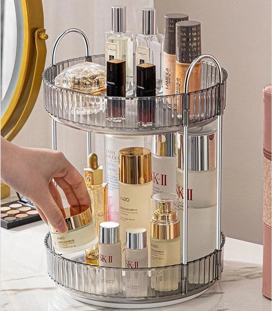 Organizzatore di cosmetici a 360° rotante, 2 strati, grigio