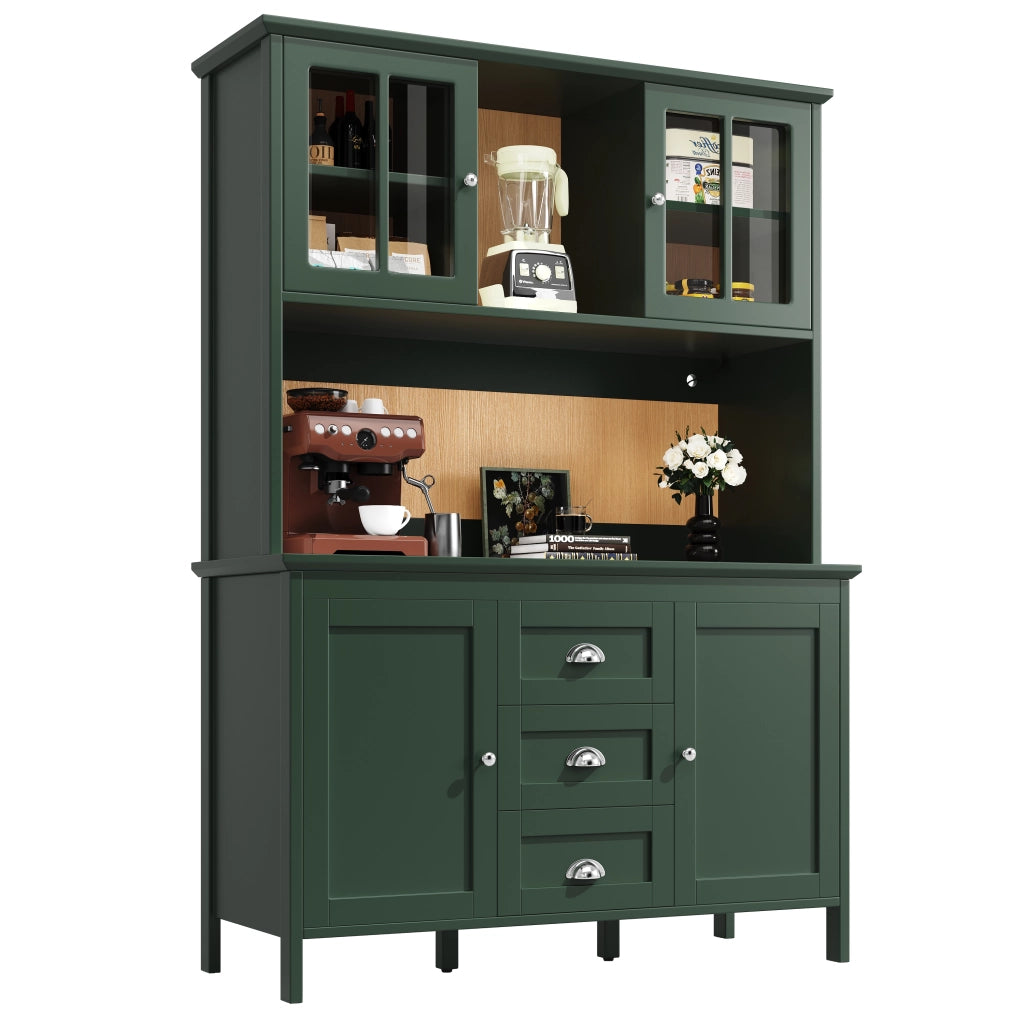 Credenza da cucina alta con ante in vetro e LED ¨C MINIMAL ¨C 120x40x179 verde