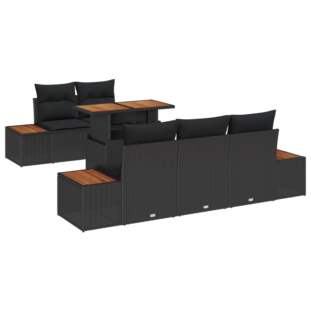 Set di divani da giardino 6 pezzi con cuscini Nero Polirattan