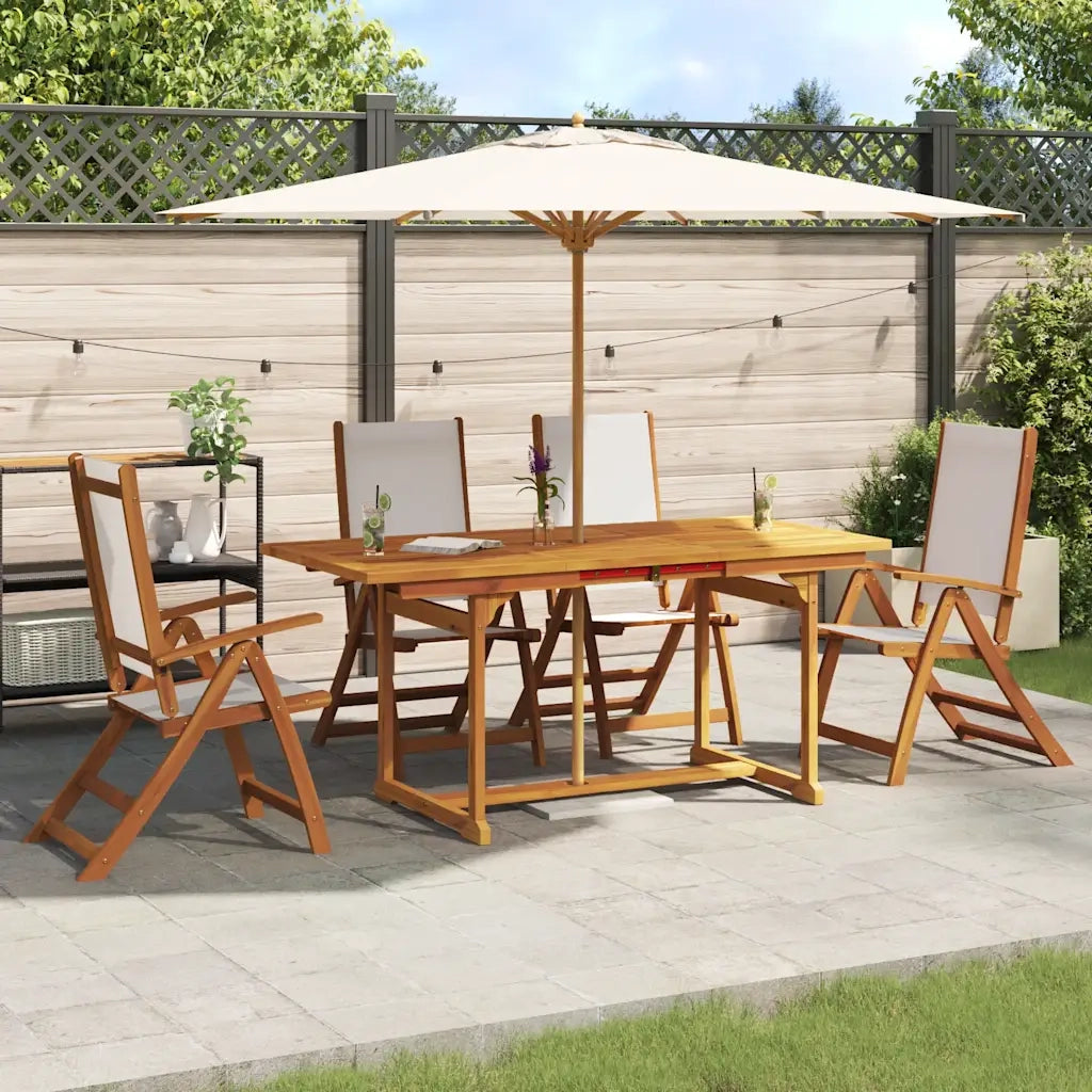 Set Pranzo da Giardino 5pz Legno Massello di Acacia e Textilene