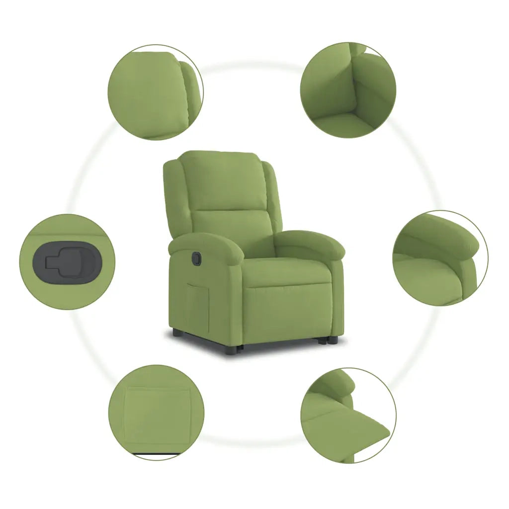 Poltrona Alzapersona Reclinabile Verde Chiaro in Velluto 3204303