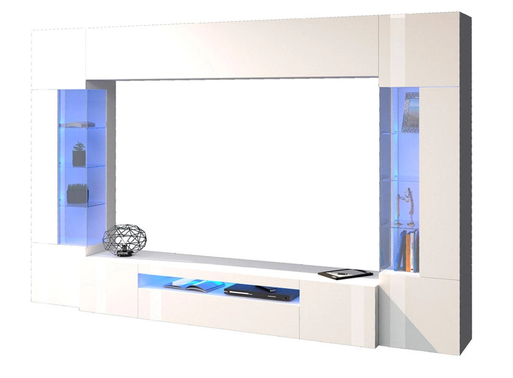Parete Attrezzata Soggiorno 200x40x35 cm Egypt Bianco Lucido