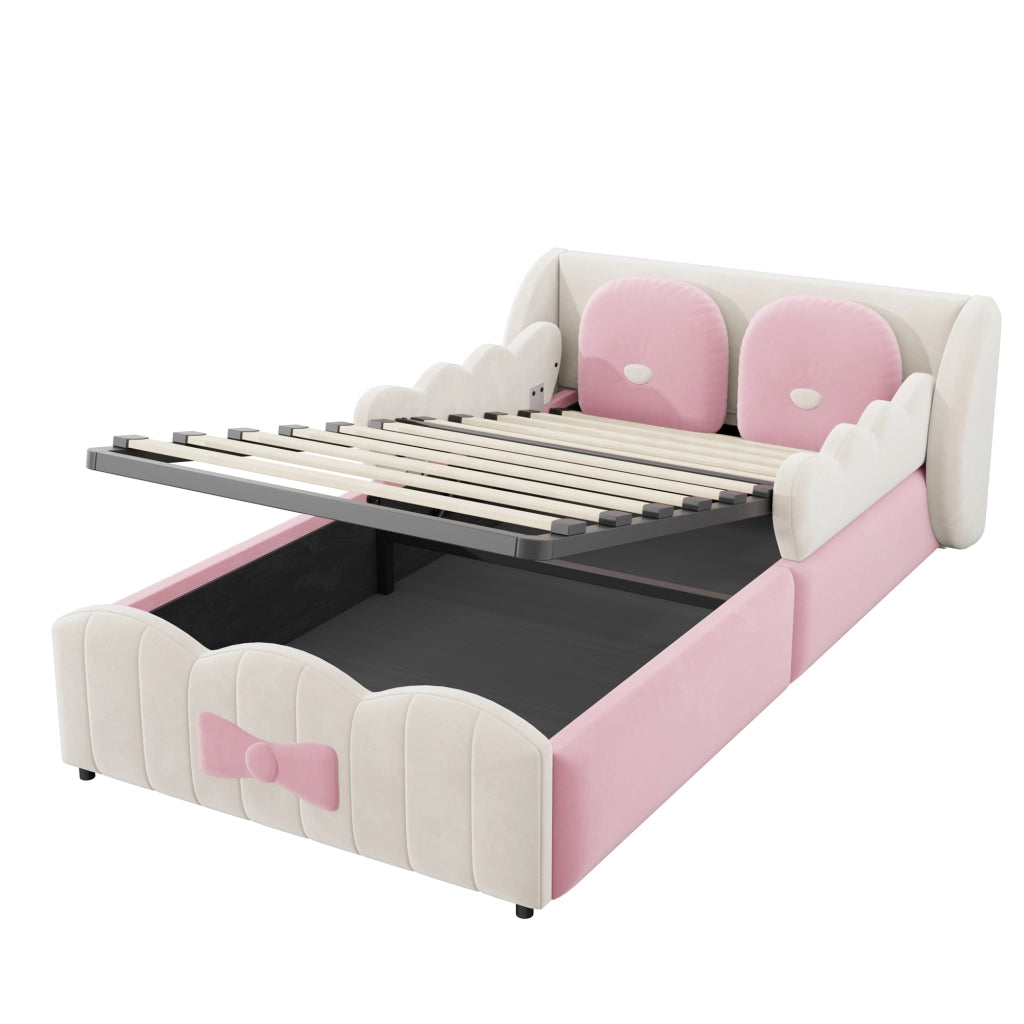 letto per bambini velluto beige 90 x 200 cm