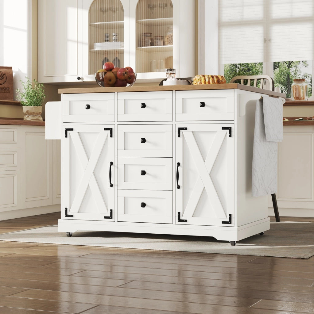 Isola da cucina multifunzione 147x44x93 cm in MDF bianco