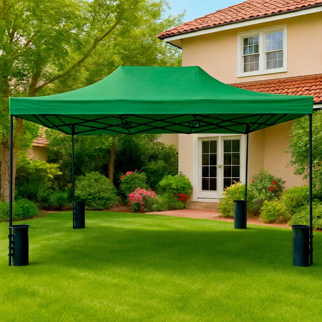 Gazebo Professionale In Acciaio Richiudibile Automatico Con Telo Oxford 1200D PVC Impermeabile E Anti UV Struttura A Fisarmonica Completo Di Sacche Zavorra E Borsa Trasporto Per Sagre Feste Eventi 3x4.5 M Verde