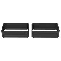 Set di 2 Letti per Orto in Lamiera Ondulata, 100L x 50l x 30H cm, Nero