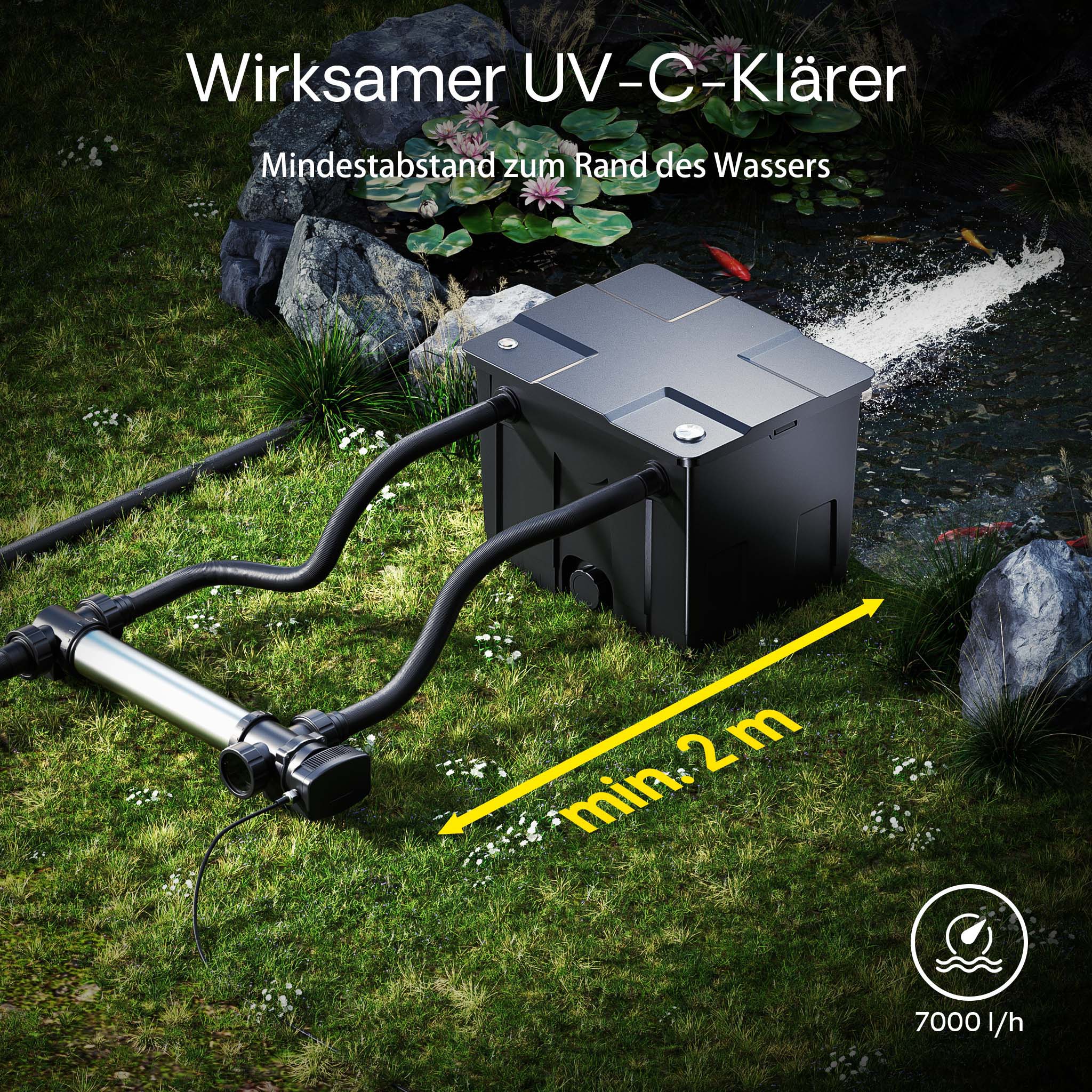 CUV-736 Chiarificatore UV per laghetto, acciaio inox, Sterilizzatore con lampada 36W