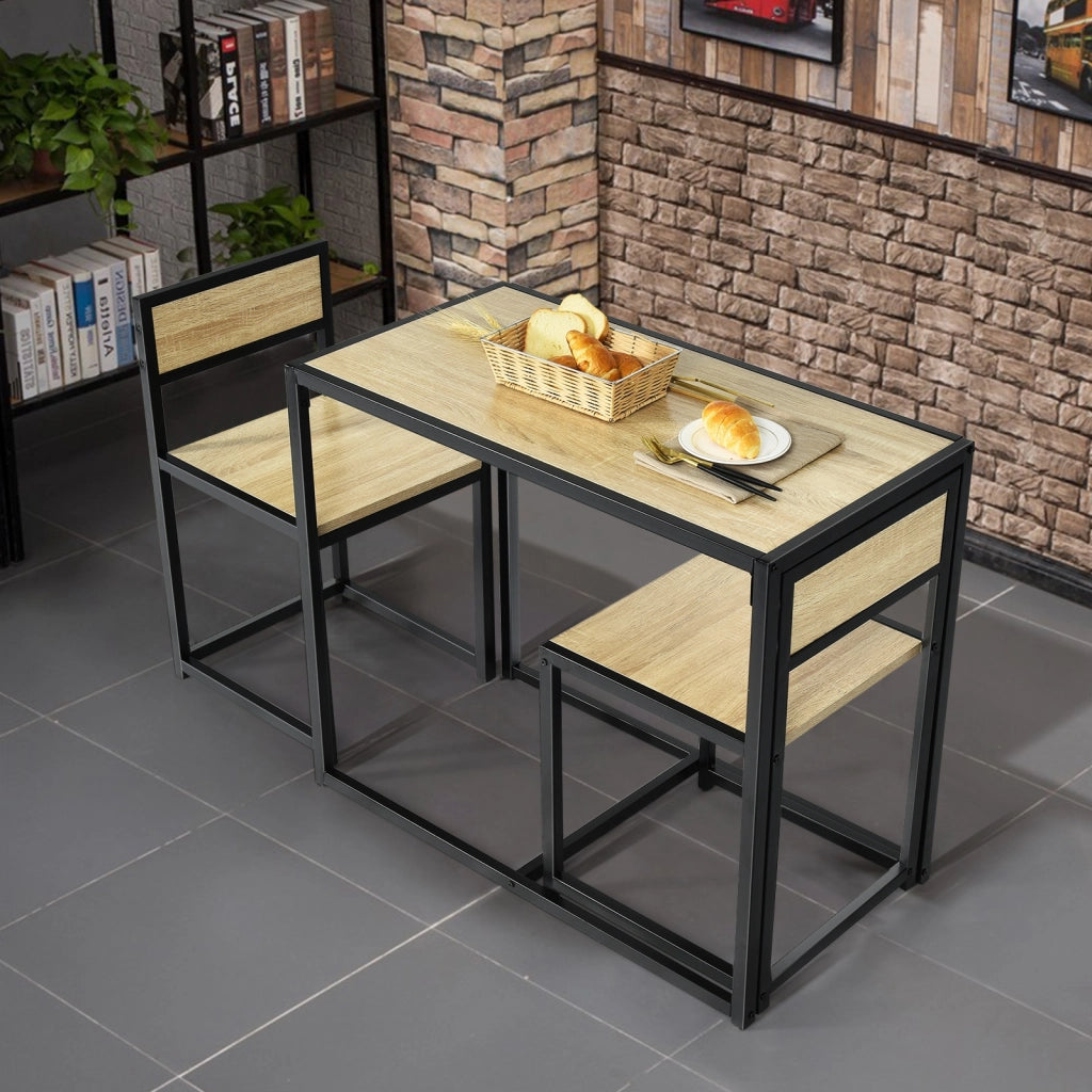 Set da pranzo da 3 pezzi con struttura di metallo, Tavolo da cucina con 2 sedie per spazi ridotti, Naturale-Tavoli e sedie da pranzo