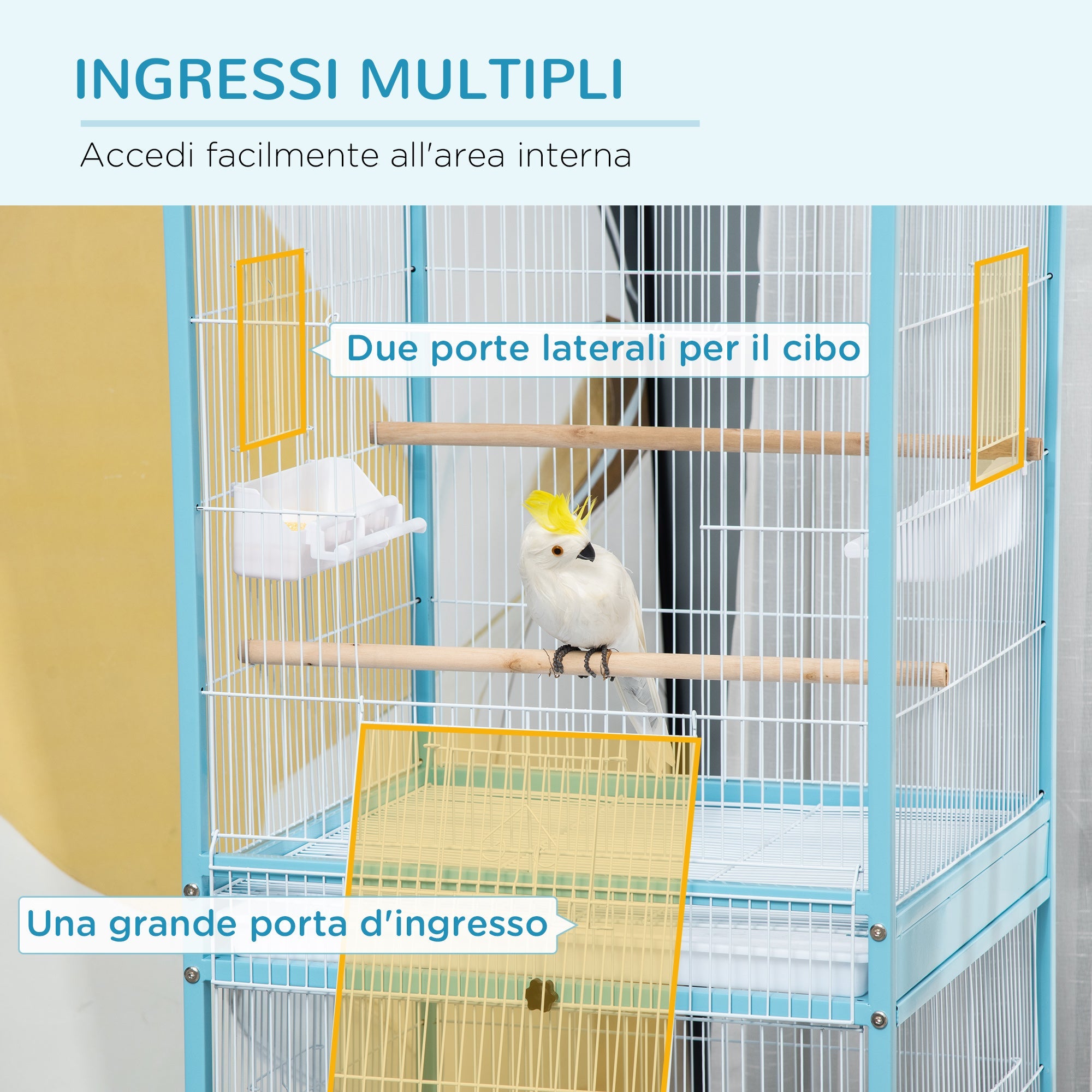 Voliera Gabbia per Uccelli 51,5x50x140 cm in Acciaio Azzurro