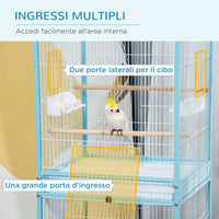 Voliera Gabbia per Uccelli 51,5x50x140 cm in Acciaio Azzurro