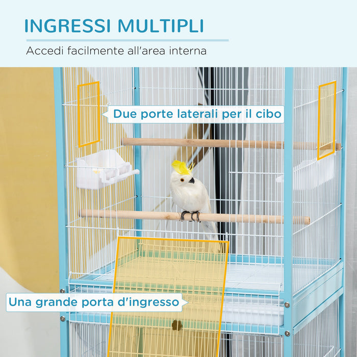 Voliera Gabbia per Uccelli 51,5x50x140 cm in Acciaio Azzurro