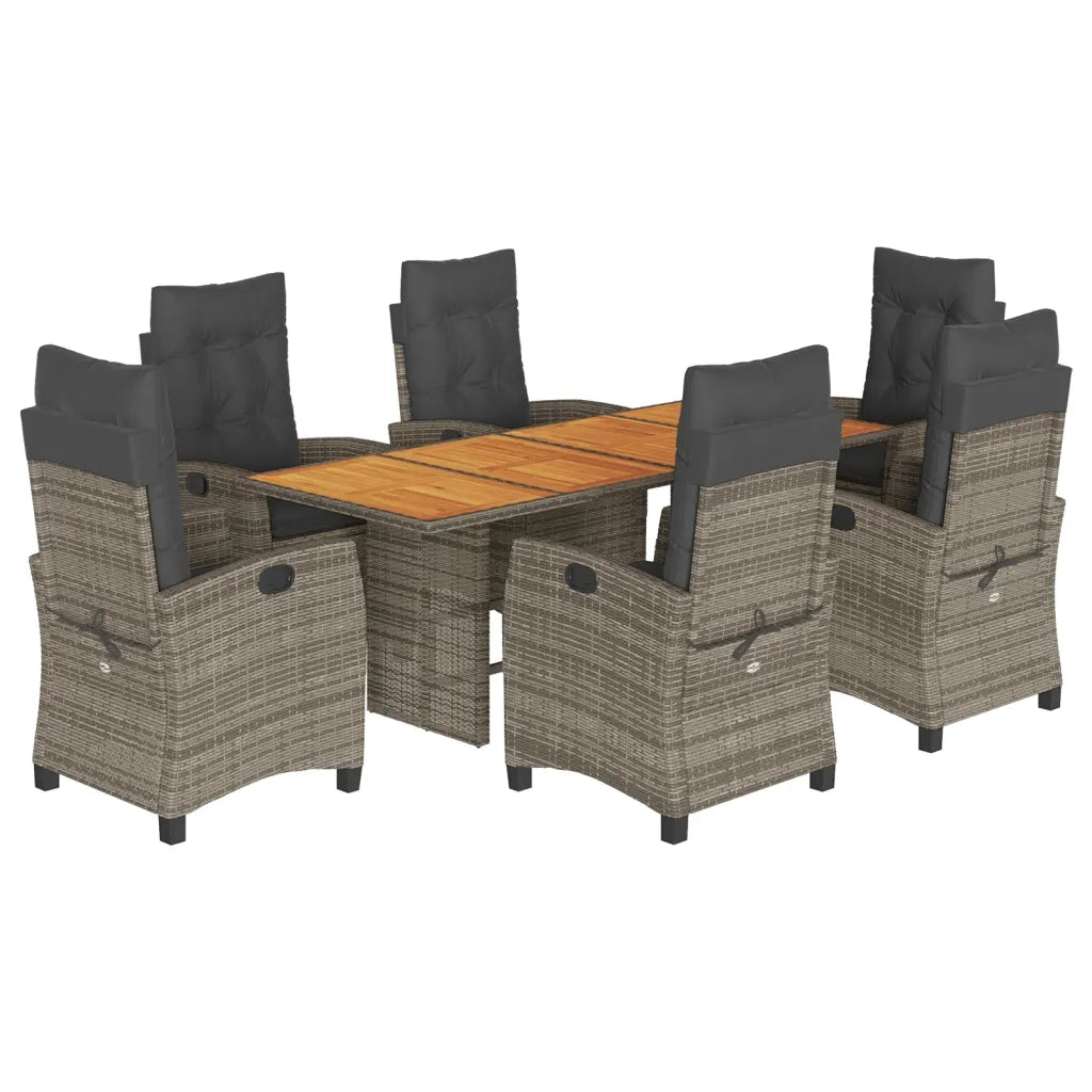 Set da Pranzo da Giardino 7 pz con Cuscini in Polyrattan Grigiocod mxl 87040