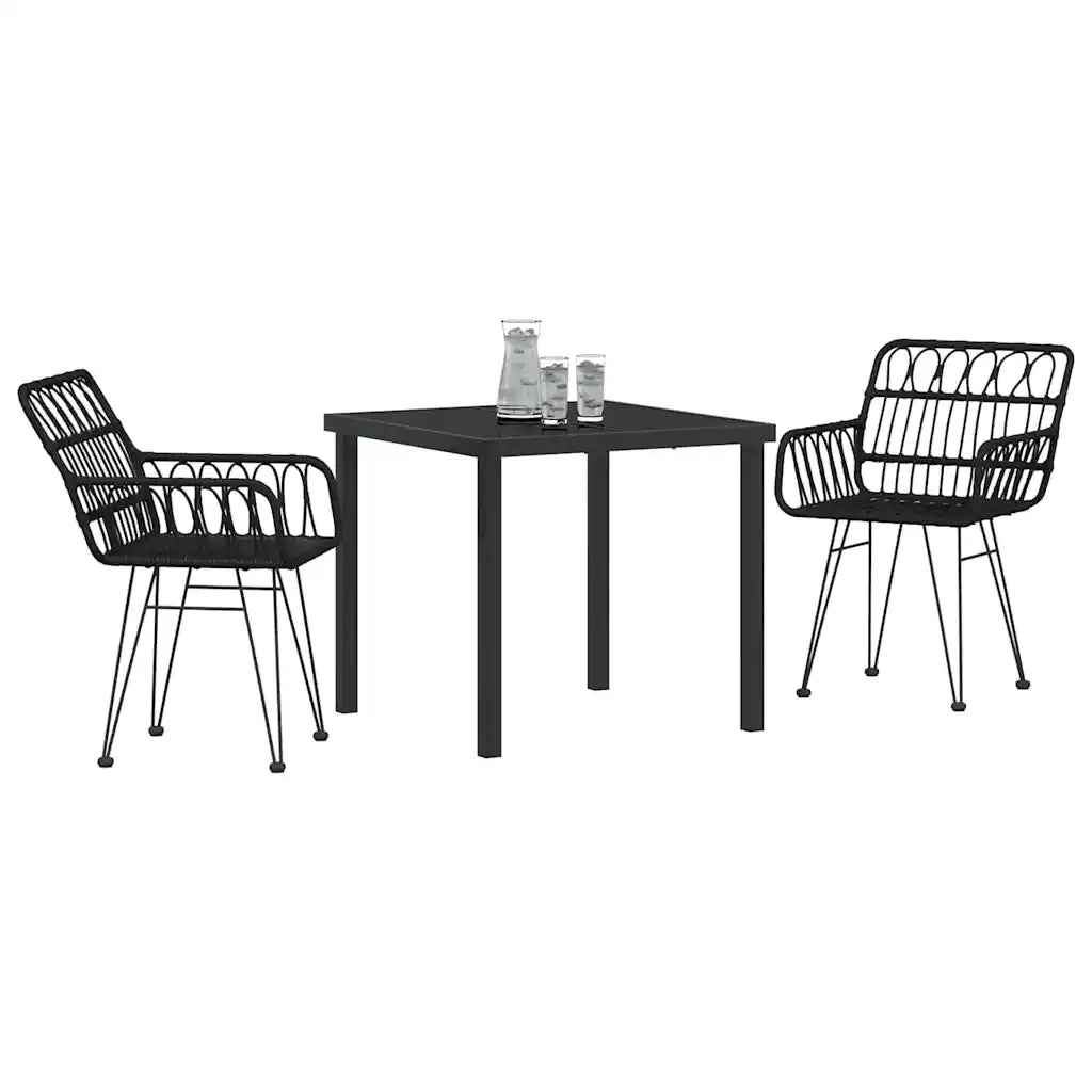Set da Pranzo per Giardino 3 pcs Nero