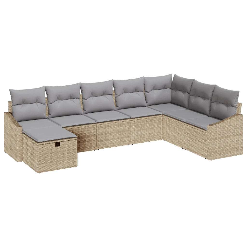 Set di divani da giardino da 8 pezzi con cuscini beige in rattan sintetico